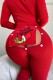 Red Sexy Living Print Hollowed Out Patchwork V Neck Skinny Jumpsuits