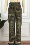 Camouflage Street Camouflage Print Ripped Harlan Mid Waist Harlan Full Print Bottoms