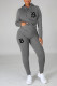 Grey Casual Print Patchwork Zipper Hooded Collar Long Sleeve Two Pieces