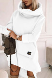 Red Casual Solid Patchwork Turtleneck Long Sleeve Dresses