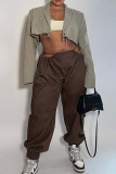Brown Street Solid Draw String Harlan Mid Waist Harlan Solid Color Bottoms