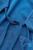 Blue Sexy Solid Bandage Hollowed Out Patchwork O Neck Pencil Skirt Dresses