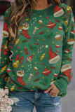 Green Casual Print Patchwork O Neck Tops