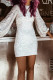 White Elegant Solid Sequins Patchwork O Neck One Step Skirt Dresses
