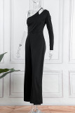 Pink Casual Elegant Solid Patchwork Asymmetrical Oblique Collar Straight Jumpsuits