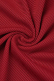 Red Sexy Solid Patchwork Buckle Slit Turndown Collar One Step Skirt Dresses