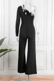 Pink Casual Elegant Solid Patchwork Asymmetrical Oblique Collar Straight Jumpsuits