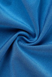 Blue Sexy Solid Bandage Hollowed Out Patchwork O Neck Pencil Skirt Dresses