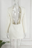 White Sexy Solid Patchwork Buttons Turn-back Collar Outerwear