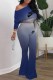 Blue Casual Gradual Change Letter Oblique Collar Long Sleeve Two Pieces
