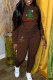 Dark Brown Casual Print Patchwork Hooded Collar Long Sleeve Two Pieces