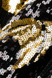 Black Street Patchwork Sequins O Neck Straight Dresses