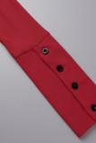 Red Sexy Solid Patchwork Buckle Slit Turndown Collar One Step Skirt Dresses