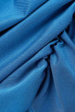 Blue Sexy Solid Bandage Hollowed Out Patchwork O Neck Pencil Skirt Dresses