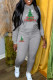 Grey Casual Print Patchwork Hooded Collar Long Sleeve Two Pieces