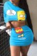 Sky Blue Street Character Letter O Neck Long Sleeve Two Pieces