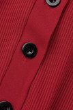 Red Sexy Solid Patchwork Buckle Slit Turndown Collar One Step Skirt Dresses