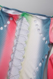 Colour Sexy Print Bandage Hollowed Out Patchwork Off the Shoulder Skinny Jumpsuits