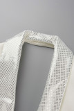 White Sexy Solid Patchwork Buttons Turn-back Collar Outerwear