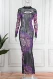 Black Sexy Print Mesh Half A Turtleneck Pencil Skirt Dresses