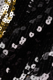 Black Street Patchwork Sequins O Neck Straight Dresses