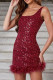 Burgundy Elegant Solid Sequins Patchwork Feathers U Neck Pencil Skirt Dresses