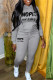 Grey Casual Street Print Patchwork Hooded Collar Long Sleeve Two Pieces