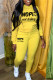Yellow Casual Street Print Patchwork Hooded Collar Long Sleeve Two Pieces