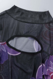 Black Sexy Print Mesh Half A Turtleneck Pencil Skirt Dresses