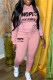 Pink Casual Street Print Patchwork Hooded Collar Long Sleeve Two Pieces