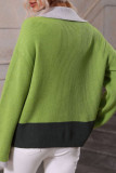 Green Casual Solid Patchwork Zipper Collar Tops