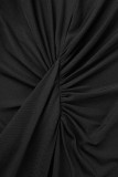 Green Casual Solid Patchwork Fold O Neck One Step Skirt Dresses