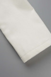 White Sexy Solid Patchwork Buttons Turn-back Collar Outerwear