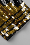 Black Street Patchwork Sequins O Neck Straight Dresses