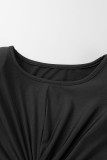 Green Casual Solid Patchwork Fold O Neck One Step Skirt Dresses