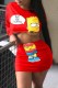 Red Street Character Letter O Neck Long Sleeve Two Pieces