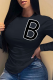 Black Casual Street Print Patchwork Letter O Neck Tops