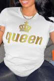 Orange Casual Street Print Patchwork Letter O Neck T-Shirts