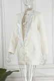 White Sexy Solid Patchwork Buttons Turn-back Collar Outerwear