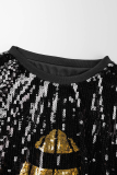 Black Street Patchwork Sequins O Neck Straight Dresses
