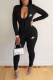 Black Sportswear Print Patchwork Letter Zipper Collar Jumpsuits