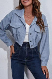 Light Blue Casual Solid Patchwork Buckle Turndown Collar Outerwear