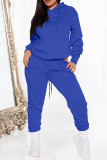 Royal Blue Casual Solid Patchwork Hooded Collar Long Sleeve Two Pieces