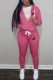 Rose Red Sportswear Print Letter Hooded Collar Long Sleeve Two Pieces