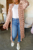 Pink Casual Solid Hollowed Out Patchwork Cardigan Collar Outerwear