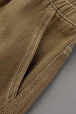 Brown Casual Street Solid Patchwork Pocket High Waist Straight Solid Color Bottoms