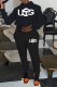 Black Sportswear Print Letter Hooded Collar Long Sleeve Two Pieces