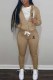 Khaki Sportswear Print Letter Hooded Collar Long Sleeve Two Pieces