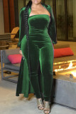 Ink Green Sexy Casual Solid Patchwork Plus Size Two Pieces