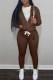 Coffee Sportswear Print Letter Hooded Collar Long Sleeve Two Pieces